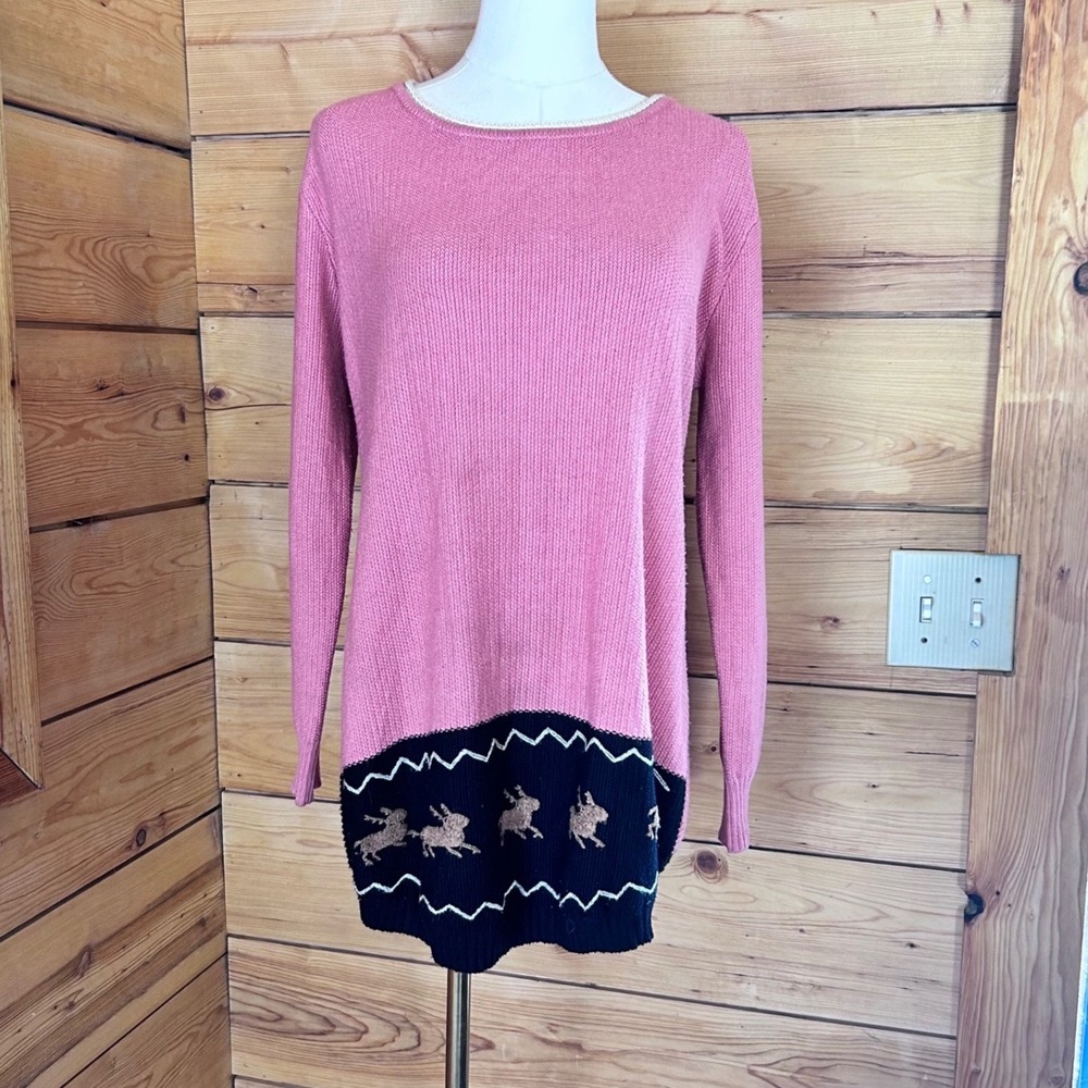 Vintage Wool Sweater Women 3Triple Extra Large Pink Bunny Corset Lace Up Yaze